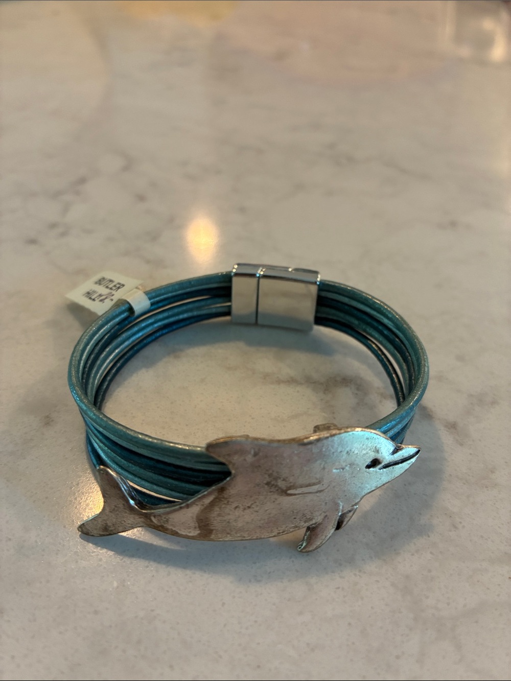 Leather Multi-Strand Dolphin Bracelet in Teal
